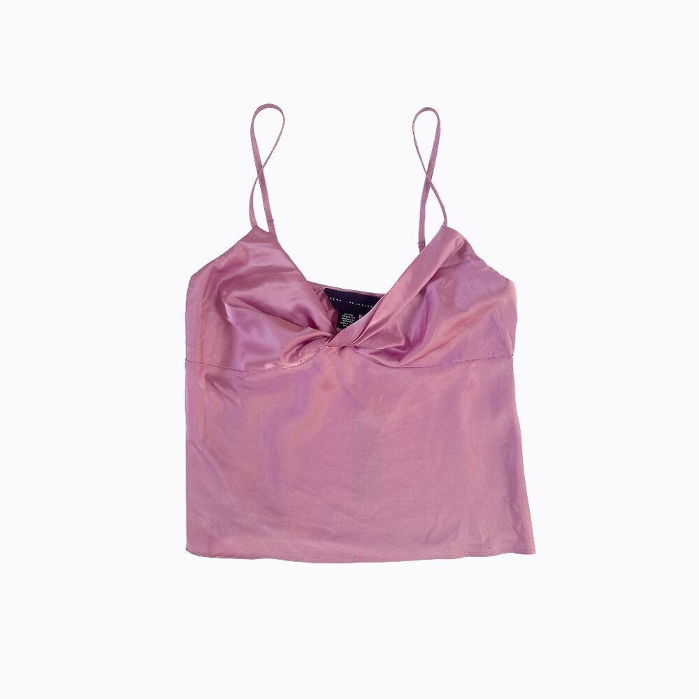 Pink Satin Y2K Babydoll Camisole L Twist Front Coquette Barbie Romance Soft Girl